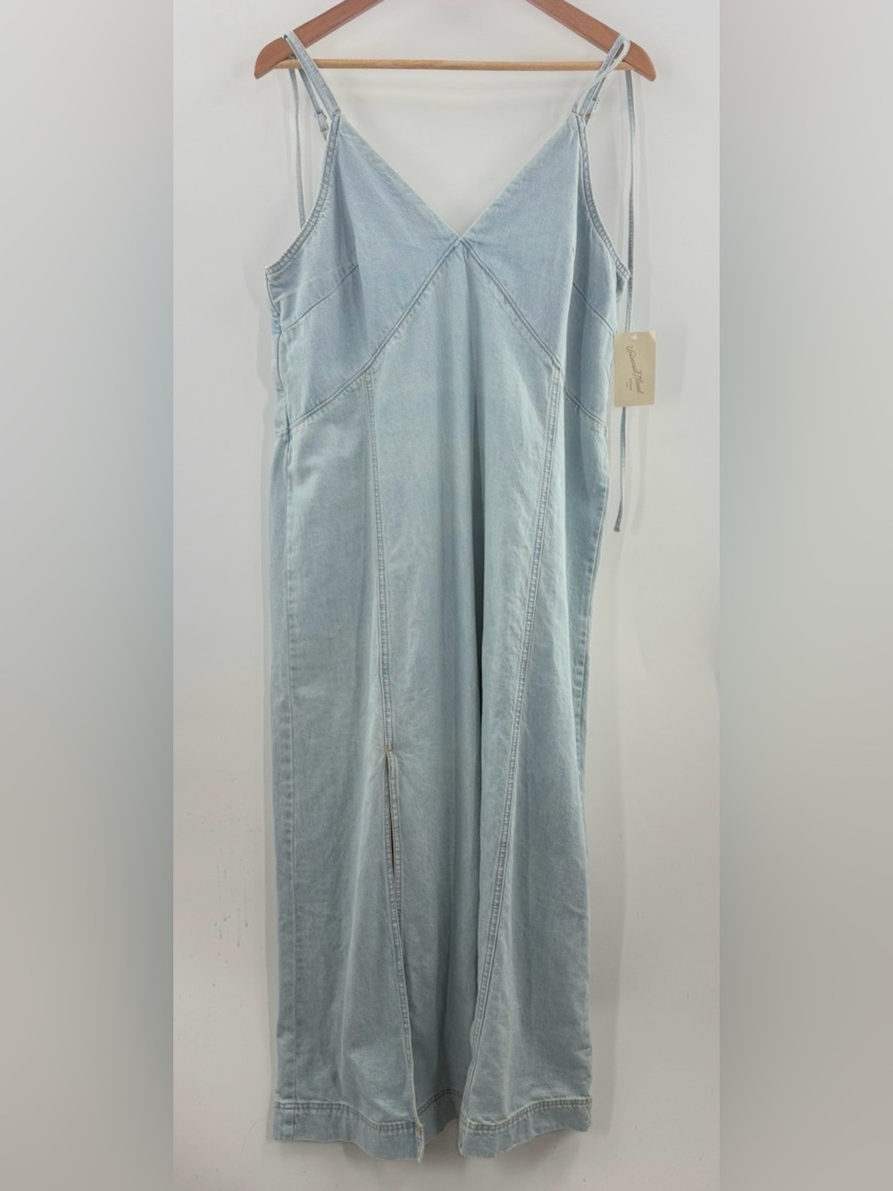 NWT Women's Cami Denim Maxi Jean Dress Light Wash Cotton Boho Cottagecore Size L - Picture 2 of 15
